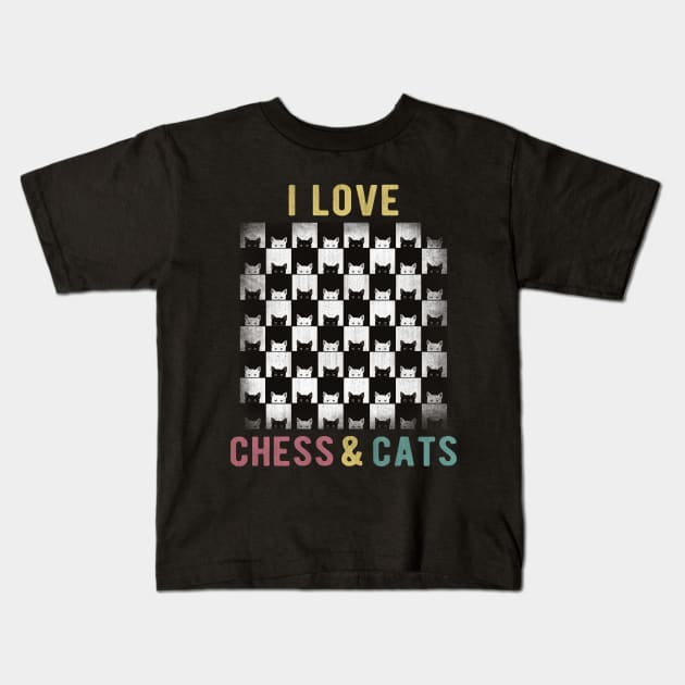 I Love Chess and Cats Kids T-Shirt by AllWellia